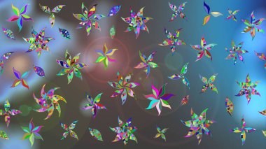 Raster güzel bir çiçek deseni çizmiş. Tatil havası. Mavi ve gri renkte çiçekler. Bahar mevsimi. Nazik romantik baskı.