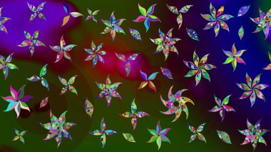 Çiçekli karalama şeklinde Raster çiçek deseni. Kahverengi ve yeşil renkli çiçekler. Nazik, sevimli çiçek arkaplanı..