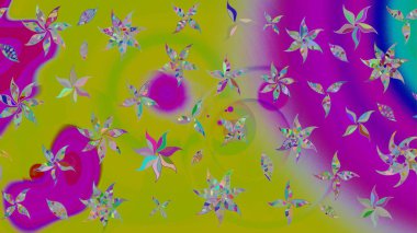 Yeşil ve mor renkli çiçekler. Renkli Bahar Teması eskiz kalıbı. Düz Çiçek Elementleri Tasarımı. Raster illüstrasyonunda çiçek deseni çizimi.