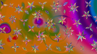 Turuncu ve kahverengi renkli çiçekler. Renkli Bahar Teması eskiz kalıbı. Raster illüstrasyonundaki çiçek desenli çizim. Düz Çiçek Elementleri Tasarımı.