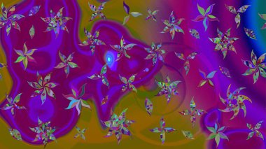 Mor ve kahverengi renkte çiçekler. Çiçekli karalama şeklinde Raster çiçek deseni. Yumuşak, yaz çiçekli arka plan.