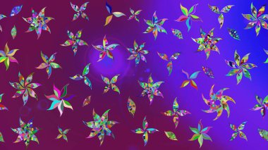 Asya tekstil tarzında. Çiçek desenli çizim. Raster illüstrasyonu. Mor ve mor renkli çiçekler. Raster illüstrasyonu.