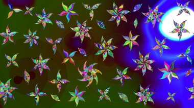 Raster. Düz Çiçek Elementleri Tasarımı. Renkli Bahar Teması çizim şablonu.