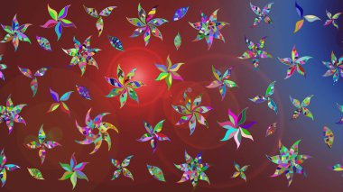 Kahverengi ve kırmızı renkte çiçekler. Raster illüstrasyonu. Robot resim. Şirin çiçek elementleri..