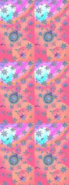 Raster geleneksel çiçek buketi pembe ve nötr renklerde tekstil tasarımı için. Üzerinde gelincikler ve vadi zambakları olan renkli çiçek desenli nakış..