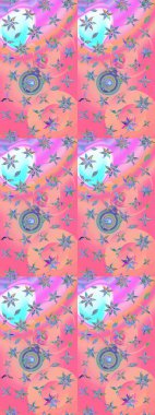 Raster geleneksel çiçek buketi pembe ve nötr renklerde tekstil tasarımı için. Üzerinde gelincikler ve vadi zambakları olan renkli çiçek desenli nakış..