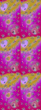 Raster - stok. Mor ve mor çiçekli eskiz deseni, suluboya çiçek deseni, şirin çiçek, duvar kağıdı, kart veya kumaş için fayanslı.