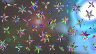 Raster Floral Illustration, Asyalı tekstil. Gri ve mavi renkli etnik çiçeklerle zarif bir eskiz deseni..