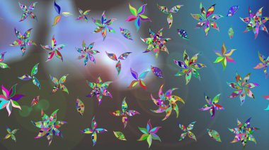 Raster illüstrasyonundaki çiçek desenli çizim. Suluboya tarzında mavi ve gri renkte çiçekler.