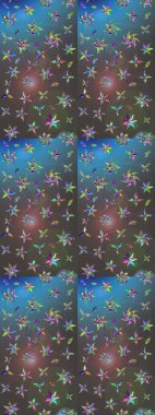 Raster güzel bir çiçek deseni çizmiş. Gri ve mavi renkte çiçekler. Tatil havası. Bahar mevsimi. Nazik romantik baskı.