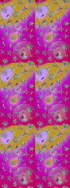 Raster - stok. Mor ve mor çiçekli eskiz deseni, suluboya çiçek deseni, şirin çiçek, duvar kağıdı, kart veya kumaş için fayanslı.