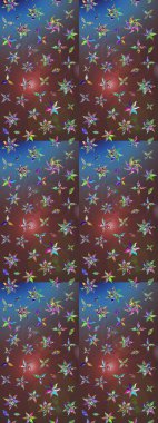 Şirin çiçek elementleri. Robot resim. Kahverengi ve mavi renkli çiçekler. Raster illüstrasyonu.