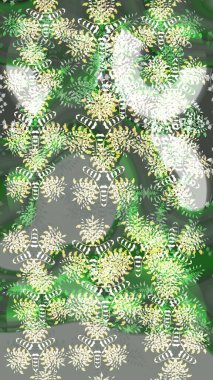 Raster illüstrasyonu. Kış konsepti Düz yatıyordu. Yeşil, gri ve nötr renklerde kar tanelerinden oluşan kış deseni.