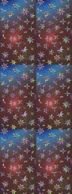 Şirin çiçek elementleri. Robot resim. Kahverengi ve mavi renkli çiçekler. Raster illüstrasyonu.