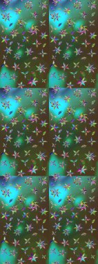 Çiçek desenli raster, yeşil ve mavi çizgi grafik desenli soyut raster arkaplan. Modern stil dokusu.