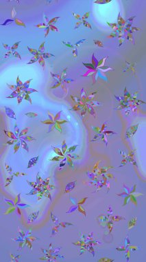 Mavi ve mor renkli şirin çiçekler. Moda baskısı, albüm, ambalaj kağıdı ve duvar kağıdı için zarif dekoratif süslemeler. Küçük çiçekli basit bir çiçek çizimi. Raster illüstrasyonu.