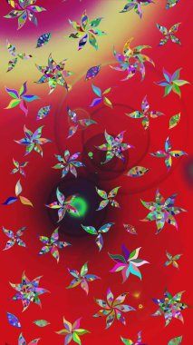 Çiçek desenli eskiz. Kırmızı ve nötr renklerde çiçekler. Tişört baskısı için çiçek boyama rasteriName.