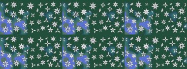 Yeşil ve mavi renklerde. 3D çiçekler, eskiz. Raster illüstrasyonu.