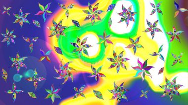 Raster illüstrasyonu. Mavi renklerde. Çiçekli güzel suluboya desen.