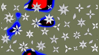 Raster illüstrasyonundaki çiçek desenli çizim. Düz Çiçek Elementleri Tasarımı. Renkli Bahar Teması eskiz kalıbı. Yeşil renkte çiçekler.