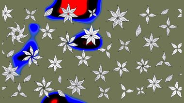 Raster illüstrasyonundaki çiçek desenli çizim. Düz Çiçek Elementleri Tasarımı. Renkli Bahar Teması eskiz kalıbı. Yeşil renkte çiçekler.