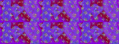 Tekstil tasarımı için menekşe renkli geleneksel halk çiçekleri buketi. Üzerinde gelincikler ve vadi zambakları olan renkli çiçek desenli nakış..