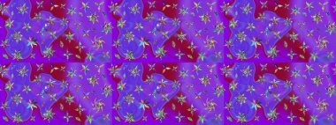 Tekstil tasarımı için menekşe renkli geleneksel halk çiçekleri buketi. Üzerinde gelincikler ve vadi zambakları olan renkli çiçek desenli nakış..