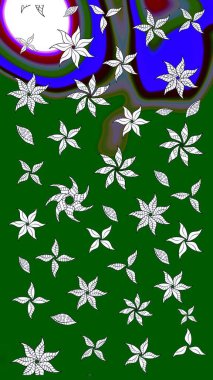 Halk tarzı. Modern çiçek arkaplanı. Moda baskıları için zarif bir şablon. Parlak renkli çiçekleri ve yeşil yaprakları olan harika bir çiçek deseni..