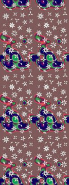 Raster illüstrasyonundaki çiçek desenli çizim. Kahverengi renkte çiçekler.