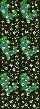 Raster. Gri renkli güzel çiçekli çizim deseni, suluboya çiçek deseni, duvar kağıdı, kart veya kumaş için fayanslı..