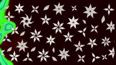 Siyah renkli bitkilerden oluşan parlak çiçekli çizim deseni.