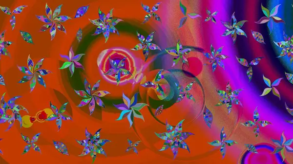 Raster illüstrasyonu. Renkli desenli eskiz deseni, turuncu ve kahverengi çiçekler ve dekoratif elementler. Kumaş, tekstil, duvar kağıdı baskısı için. Eskiz geçmişi. Antika retro tarzı.