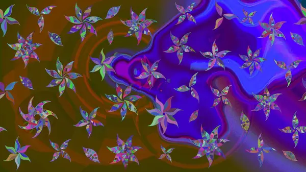 Yumuşak, bahar çiçekli arka plan. Çiçekli karalama şeklinde Raster çiçek deseni. Kahverengi ve mor renkte çiçekler.