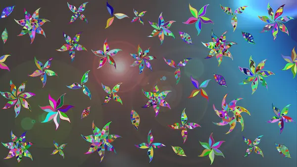 Raster Illustrasyon 'daki Çiçek Deseni' nin son moda çizimi. Düz Çiçek Elementleri Tasarımı. Gri ve mavi renkte çiçekler. Renkli Yaz Teması çizim şablonu.