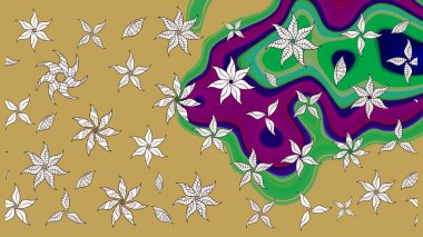 Raster resim. Güzel kumaş deseni. Doodle çiçekler ve dalları, otlar ve çiçekler. Elle çizilmiş.