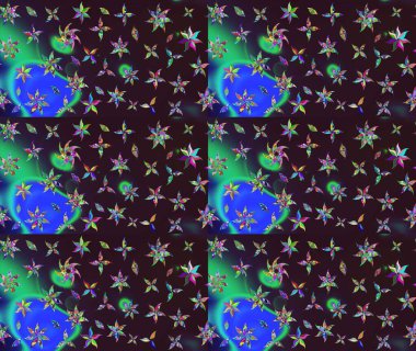 Raster çiçek desenli çiçek deseni, yapraklar, dekoratif elementler, sıçrama, lekeler, el çizimi kontur çizgileri ve Doodle çizim stili, grafik raster çizim çizimi.