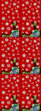 Raster Çiçek İllüstrasyonu güzel tekstil. Kırmızı renkli etnik çiçeklerle zarif bir eskiz şekli..