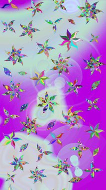 Tarafsız ve mor renkli çiçekler. Raster illüstrasyonu. Küçük çiçekte sevimli çiçek deseni var..