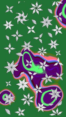 Raster illüstrasyonu. Yeşil ve nötr renklerde çiçekler. Küçük çiçekte sevimli çiçek deseni var..