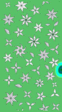 Retro tekstil tasarım koleksiyonu. Çiçekli ipek eşarp. Yeşil ve beyaz, yeşil ve beyaz. El çizimi çiçek unsurları olan soyut çizim raster deseni. 1950 'ler-1960' lar motifleri.