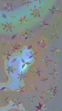 Raster Illustrasyon 'daki Çiçek Deseni' nin son moda çizimi. Düz Çiçek Elementleri Tasarımı. Gri ve nötr renkte çiçekler. Renkli Yaz Teması çizim şablonu.