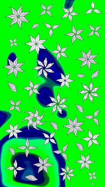 Yumuşak, bahar çiçekleri yeşil ve mavi renklerde. Çiçekli yumuşak bir eskiz şekli. Raster illüstrasyonu. Raster çiçekleri klasik tarzda resmedilir..