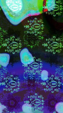 Raster illüstrasyonundaki çiçek desenli çizim. Mavi ve gri renkte çiçekler. Renkli Bahar Teması eskiz kalıbı. Düz Çiçek Elementleri Tasarımı.