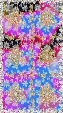 Kusursuz kıvırcık saçlar. Raster altın desen. Doğulu stil, altın elementlerle altın deseni nötr renklerle donatır..