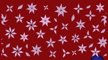 Çocuksu tasarım. Tekstil, kumaş, ambalaj, hatıra defteri için hoş bir çiçek arkaplanı. Elle çizilmiş çiçek desenli Raster çizimi. Kırmızı arkaplanda.