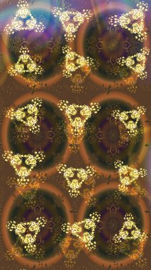 Kar taneleri, radyal kahverengi, gri ve sarı renkler. Renkli arka planda güzel kar taneleri. Raster illüstrasyonu..