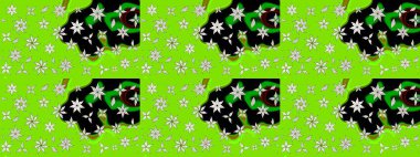 Yumuşak, yeşil renkli bahar çiçekleri. Raster illüstrasyonu. Yaprak ve çiçeklerin suluboya resmi, yeşil renkte çizim deseni.