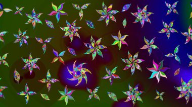 Sketch Colour Spring Theme eskiz kalıbı. Kahverengi ve yeşil renkli çiçekler. Sevimli çiçek raster deseni. Düz Çiçek Elementleri Tasarımı.