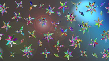 Raster illüstrasyonundaki çiçek desenli çizim. Gri ve mavi renkte çiçekler.