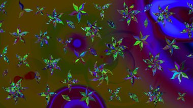 Çiçekli karalama şeklinde Raster çiçek deseni. Kahverengi ve yeşil renkli çiçekler. Nazikçe, güzel çiçek arkaplanı..